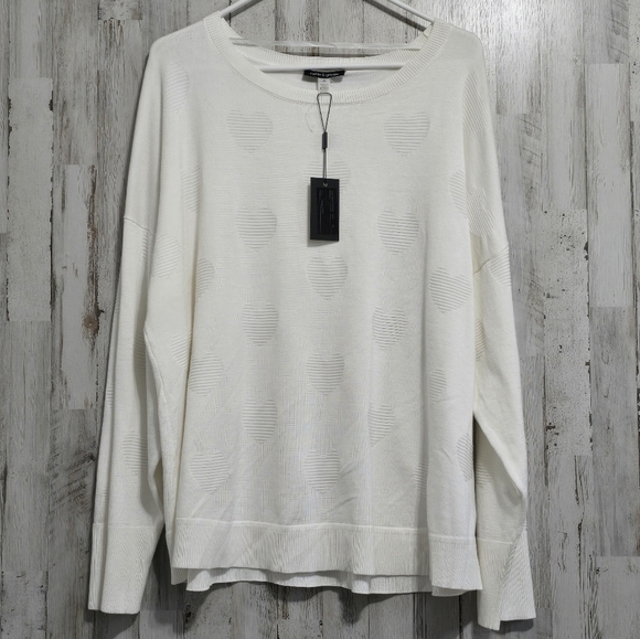 Cable & Gauge Off White Cream Long Sleeve Crewneck Heart Sweater Plus Size 2X - Picture 1 of 6